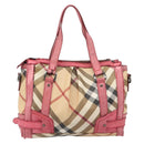 BURBERRY Nova Check Hand Bag PVC Leather 2way Beige Auth mr743-2