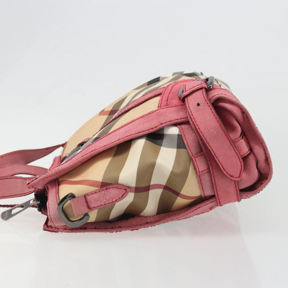 BURBERRY Nova Check Hand Bag PVC Leather 2way Beige Auth mr743