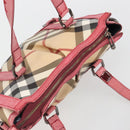 BURBERRY Nova Check Hand Bag PVC Leather 2way Beige Auth mr743-7