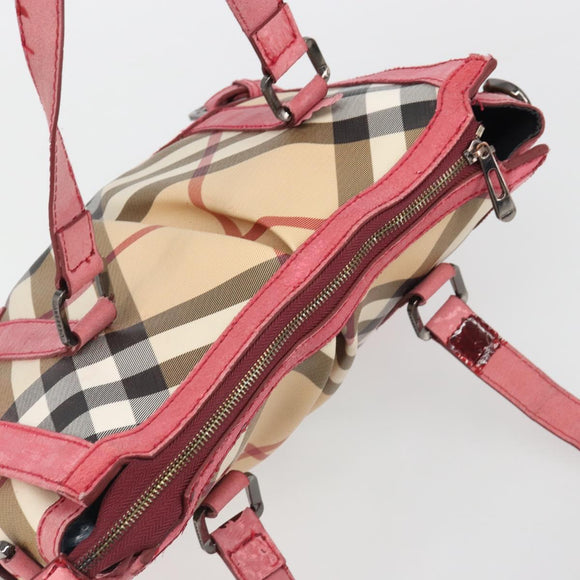 BURBERRY Nova Check Hand Bag PVC Leather 2way Beige Auth mr743
