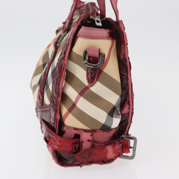 BURBERRY Nova Check Hand Bag PVC Leather 2way Beige Auth mr743