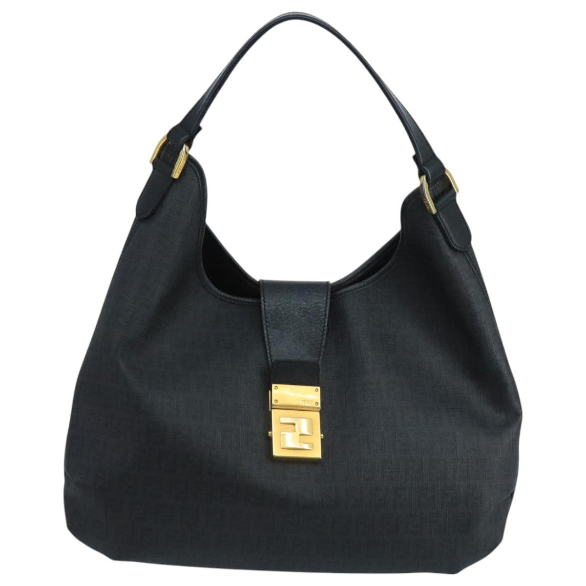 FENDI Zucchino Canvas Shoulder Bag Black Auth mr746