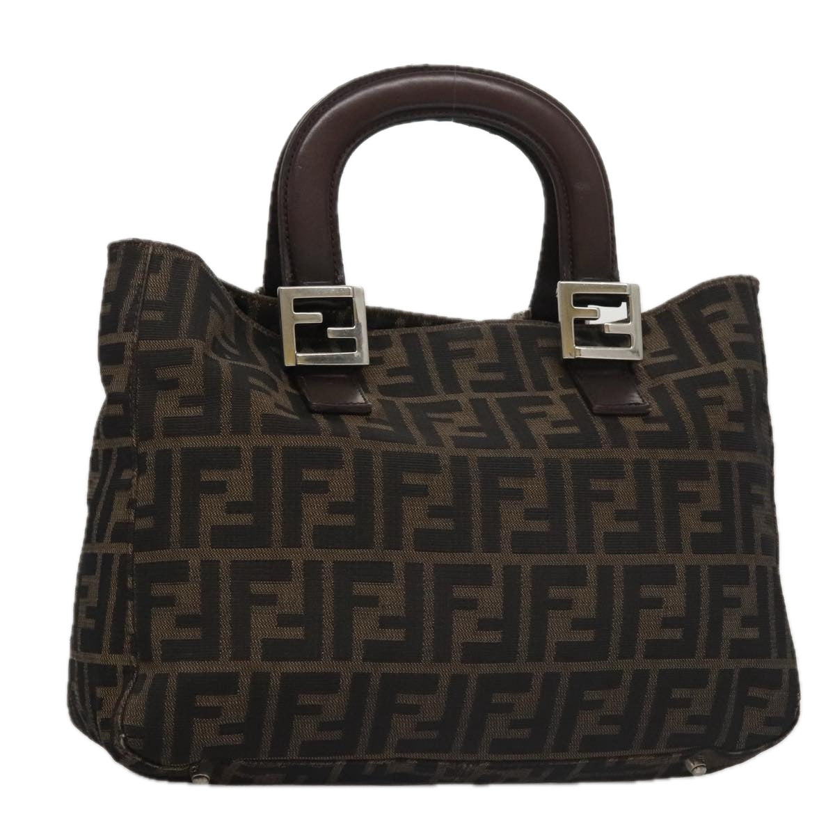 FENDI Zucca Canvas Tote Bag Brown Black Auth mr764