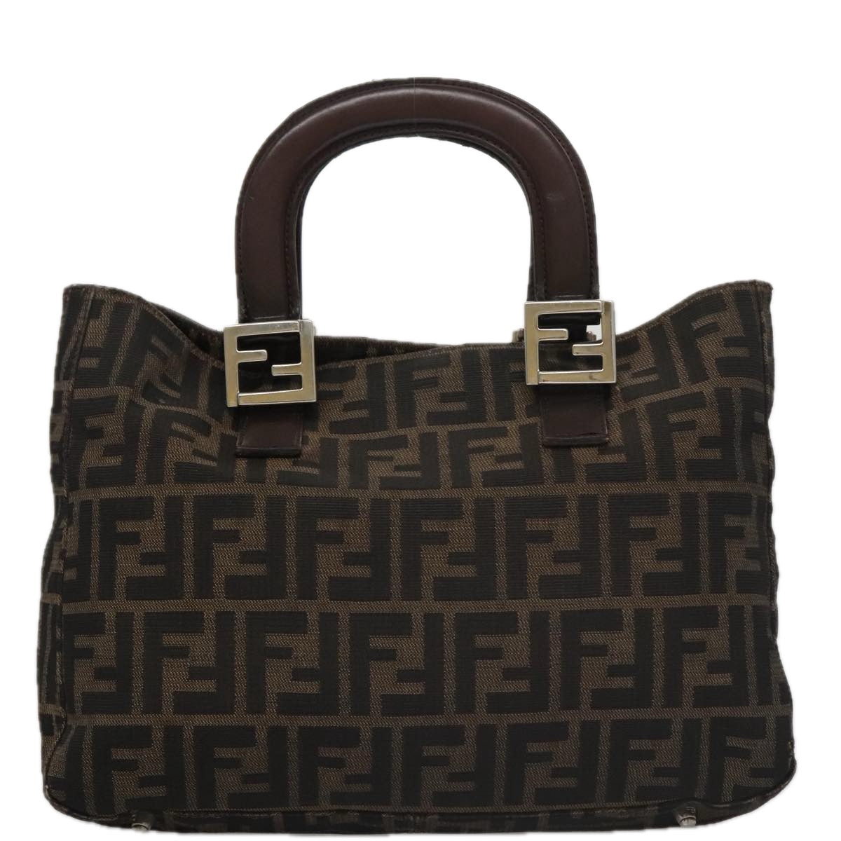 FENDI Zucca Canvas Tote Bag Brown Black Auth mr764 - 0