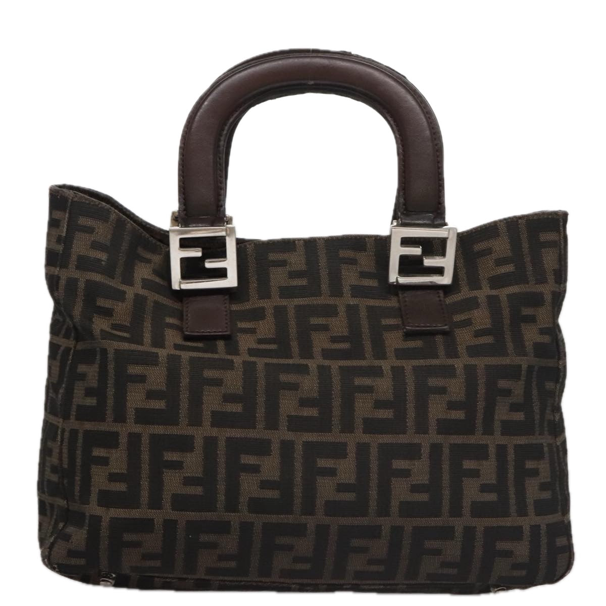 FENDI Zucca Canvas Tote Bag Brown Black Auth mr764