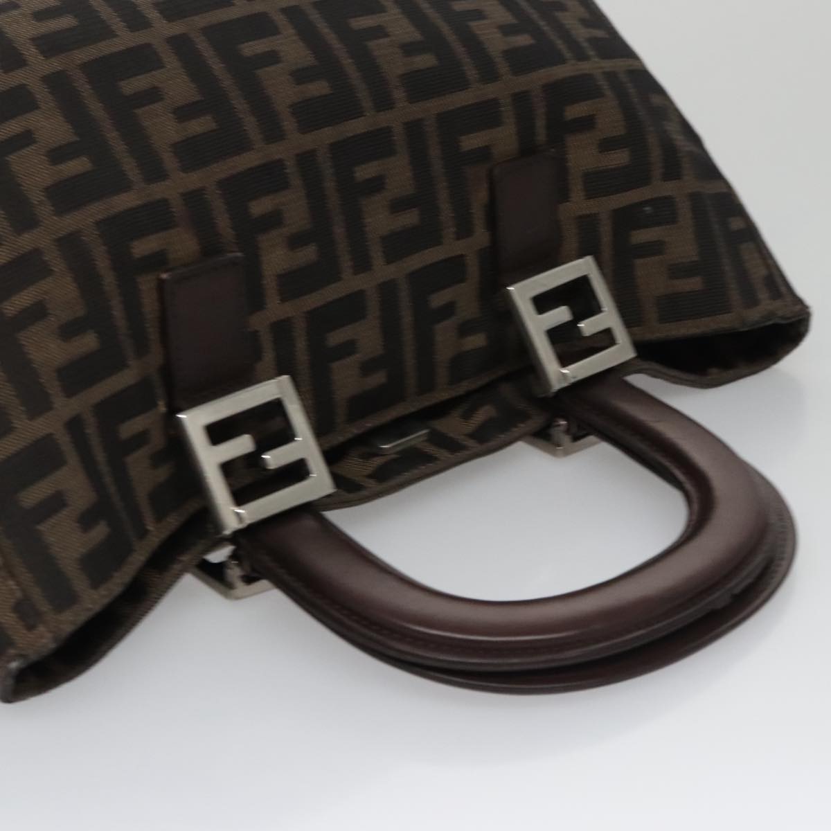 FENDI Zucca Canvas Tote Bag Brown Black Auth mr764