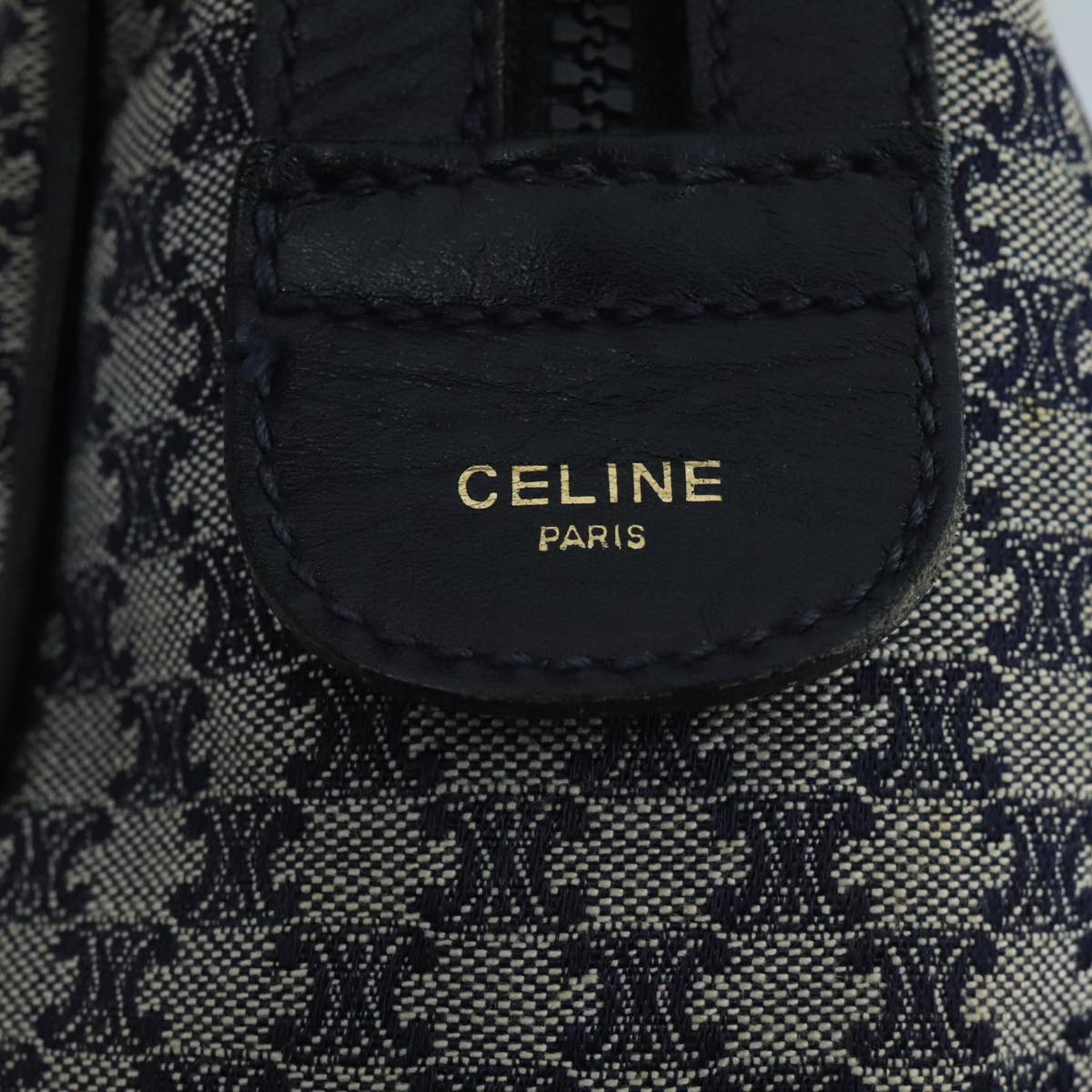 CELINE Macadam Canvas Boston Bag Navy Gold Auth mr767