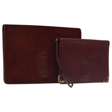CARTIER Clutch Bag Leather Suede 2Set Bordeaux Auth mr782