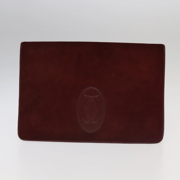 CARTIER Clutch Bag Leather Suede 2Set Bordeaux Auth mr782