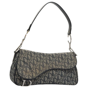 Christian Dior Trotter Canvas Saddle Shoulder Bag Navy Silver Auth mr803