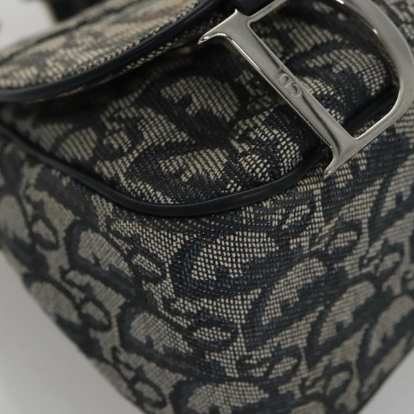 Christian Dior Trotter Canvas Saddle Shoulder Bag Navy Silver Auth mr803