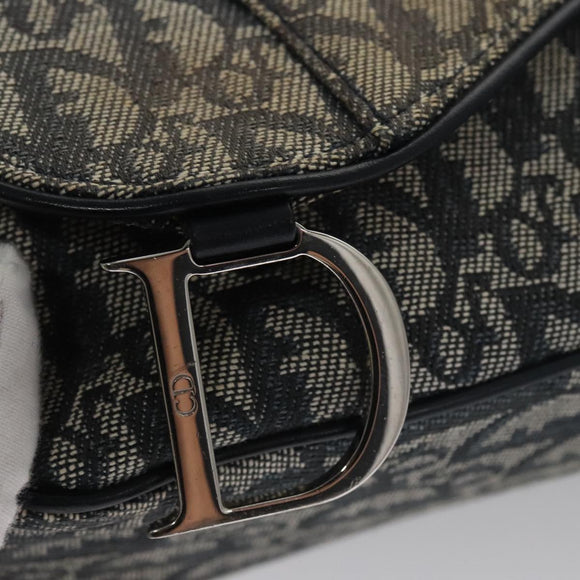 Christian Dior Trotter Canvas Saddle Shoulder Bag Navy Silver Auth mr803