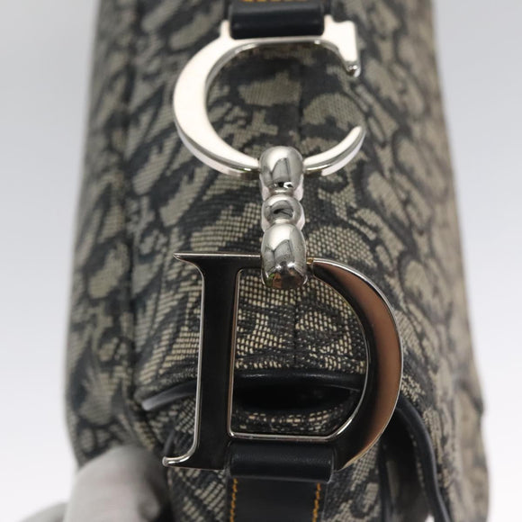 Christian Dior Trotter Canvas Saddle Shoulder Bag Navy Silver Auth mr803