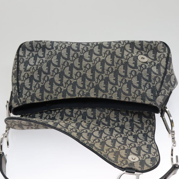 Christian Dior Trotter Canvas Saddle Shoulder Bag Navy Silver Auth mr803