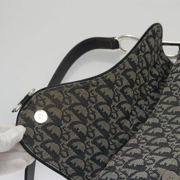 Christian Dior Trotter Canvas Saddle Shoulder Bag Navy Silver Auth mr803