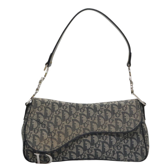 Christian Dior Trotter Canvas Saddle Shoulder Bag Navy Silver Auth mr803