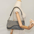 Christian Dior Trotter Canvas Saddle Shoulder Bag Navy Silver Auth mr803-26