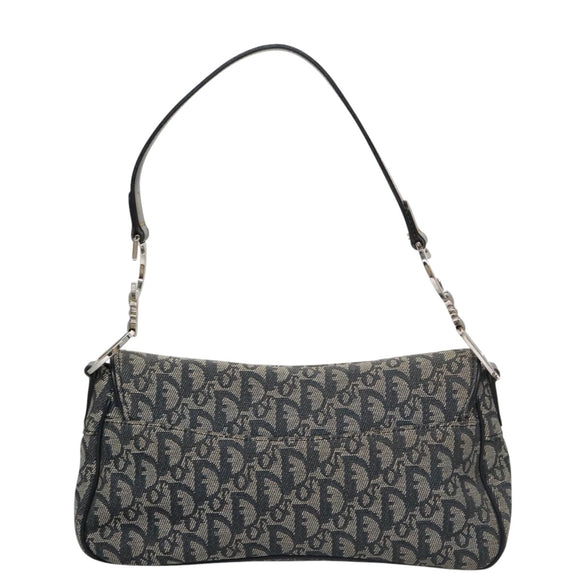 Christian Dior Trotter Canvas Saddle Shoulder Bag Navy Silver Auth mr803