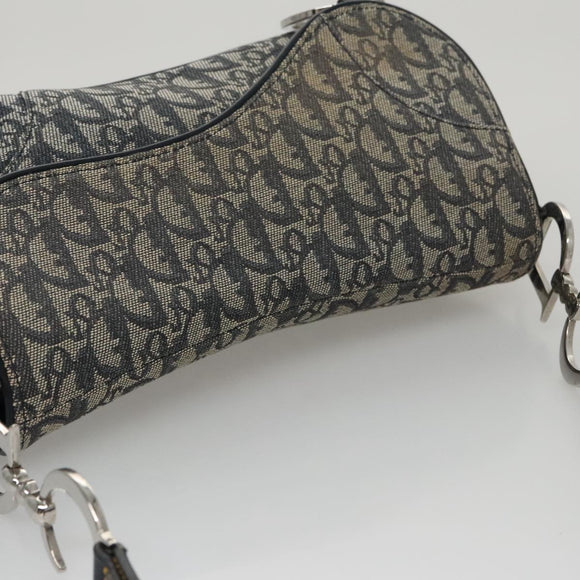 Christian Dior Trotter Canvas Saddle Shoulder Bag Navy Silver Auth mr803