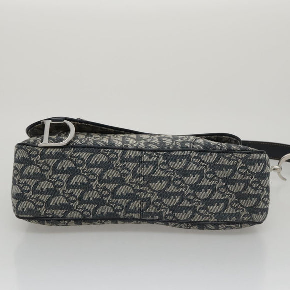 Christian Dior Trotter Canvas Saddle Shoulder Bag Navy Silver Auth mr803