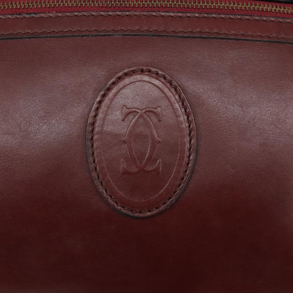 CARTIER Must Line Shoulder Bag Leather Bordeaux Gold Auth mr807