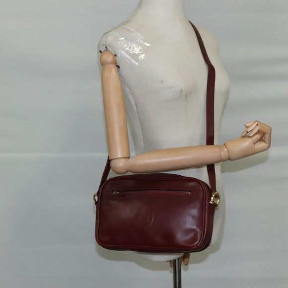 CARTIER Must Line Shoulder Bag Leather Bordeaux Gold Auth mr807