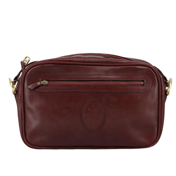 CARTIER Must Line Shoulder Bag Leather Bordeaux Gold Auth mr807