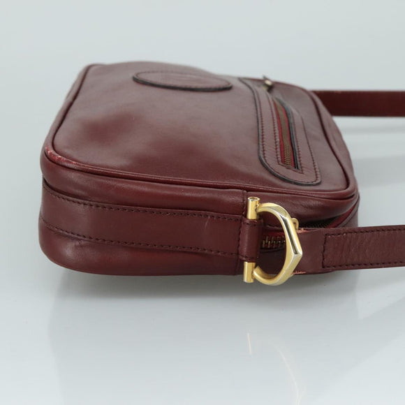 CARTIER Must Line Shoulder Bag Leather Bordeaux Gold Auth mr807