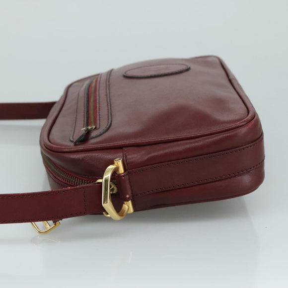CARTIER Must Line Shoulder Bag Leather Bordeaux Gold Auth mr807