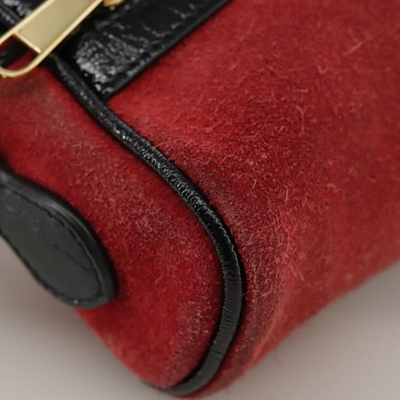 GUCCI Sherry Line Shoulder Bag Suede Red Navy Auth mr825