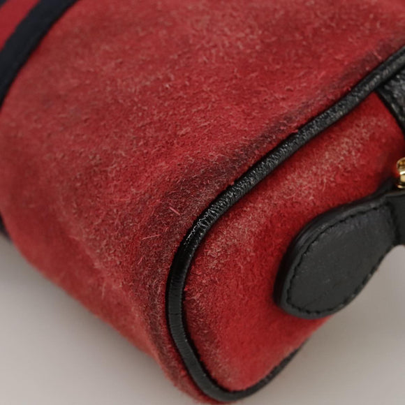 GUCCI Sherry Line Shoulder Bag Suede Red Navy Auth mr825