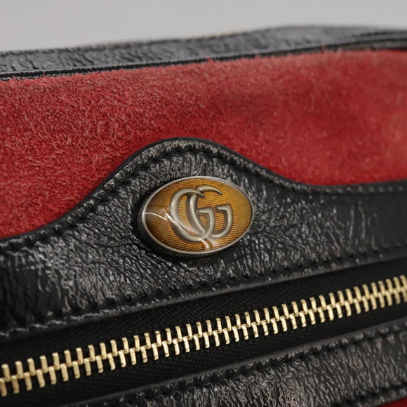 GUCCI Sherry Line Shoulder Bag Suede Red Navy Auth mr825