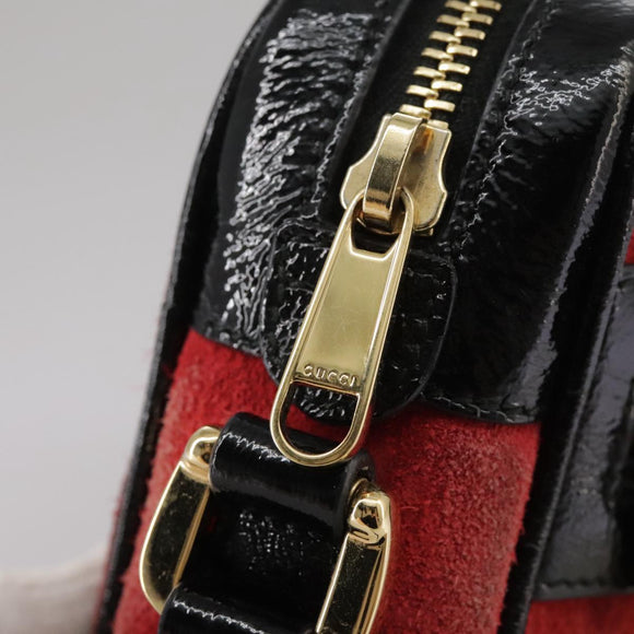 GUCCI Sherry Line Shoulder Bag Suede Red Navy Auth mr825