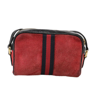 GUCCI Sherry Line Shoulder Bag Suede Red Navy Auth mr825 - 0