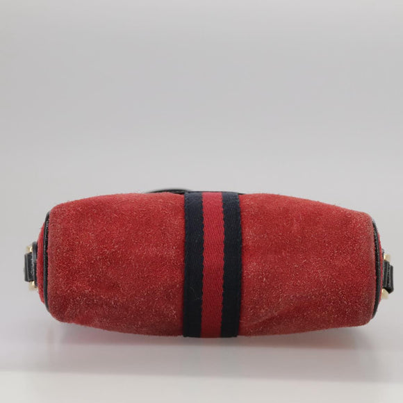 GUCCI Sherry Line Shoulder Bag Suede Red Navy Auth mr825