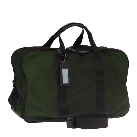 PRADA Boston Bag Nylon 2way Khaki Silver Auth mr830