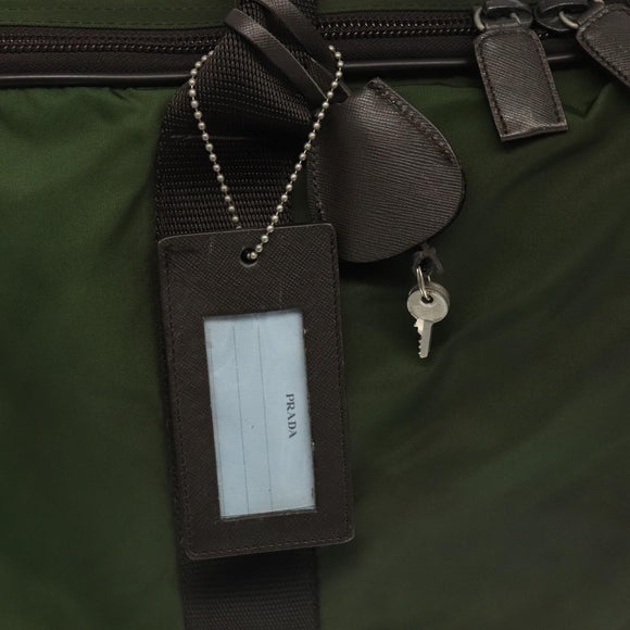PRADA Boston Bag Nylon 2way Khaki Silver Auth mr830