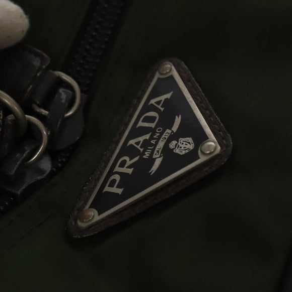 PRADA Boston Bag Nylon 2way Khaki Silver Auth mr830