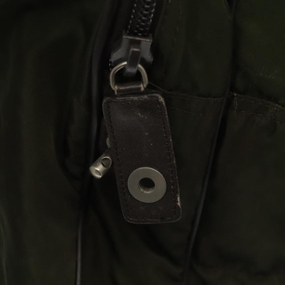 PRADA Boston Bag Nylon 2way Khaki Silver Auth mr830