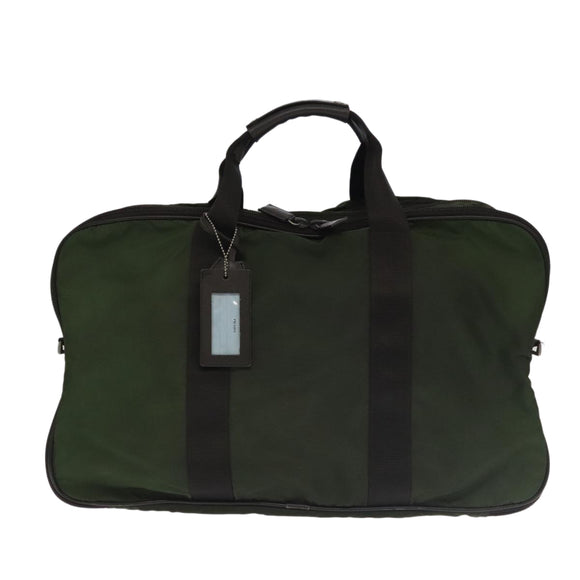 PRADA Boston Bag Nylon 2way Khaki Silver Auth mr830