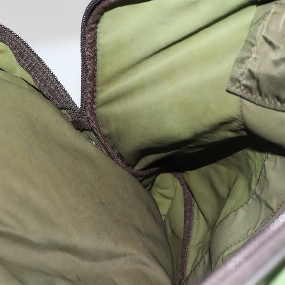 PRADA Boston Bag Nylon 2way Khaki Silver Auth mr830