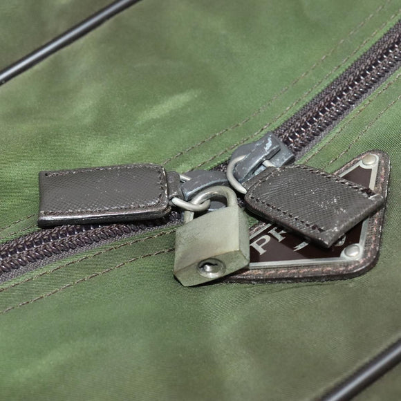 PRADA Boston Bag Nylon 2way Khaki Silver Auth mr830