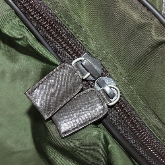 PRADA Boston Bag Nylon 2way Khaki Silver Auth mr830