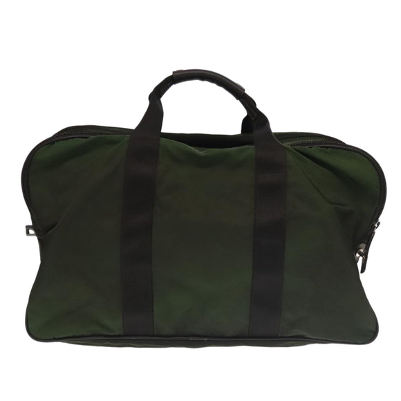 PRADA Boston Bag Nylon 2way Khaki Silver Auth mr830