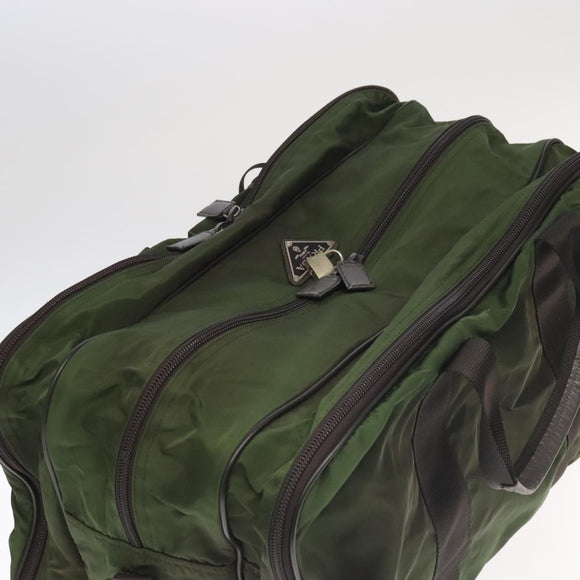 PRADA Boston Bag Nylon 2way Khaki Silver Auth mr830