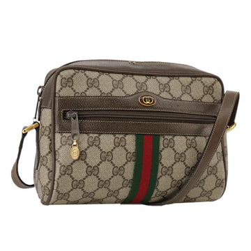 GUCCI Web Sherry Line GG Supreme Shoulder Bag PVC Beige Red Green Auth mr832