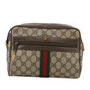 GUCCI Web Sherry Line GG Supreme Shoulder Bag PVC Beige Red Green Auth mr832-2
