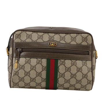 GUCCI Web Sherry Line GG Supreme Shoulder Bag PVC Beige Red Green Auth mr832 - 0