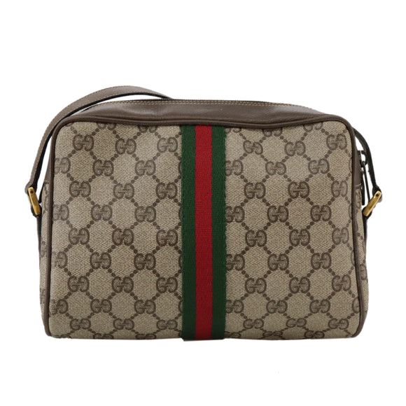 GUCCI Web Sherry Line GG Supreme Shoulder Bag PVC Beige Red Green Auth mr832