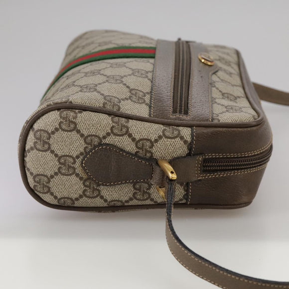 GUCCI Web Sherry Line GG Supreme Shoulder Bag PVC Beige Red Green Auth mr832